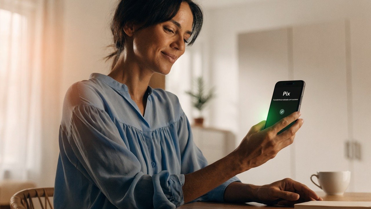 Pessoa analisando gráficos financeiros em celular e notebook, para o artigo 3 Melhores Empréstimos Online no Pix para Nega...