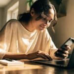 Pessoa analisando gráficos financeiros em celular e notebook, para o artigo Renda Extra Fácil: Guia Prático para Começar a...