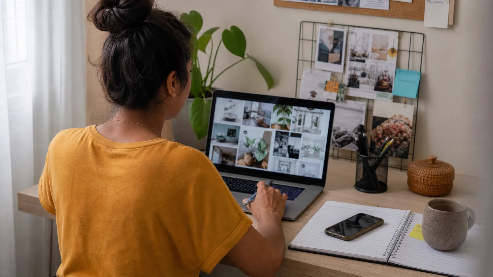 Profissional analisando estratégias de renda no Pinterest em um notebook