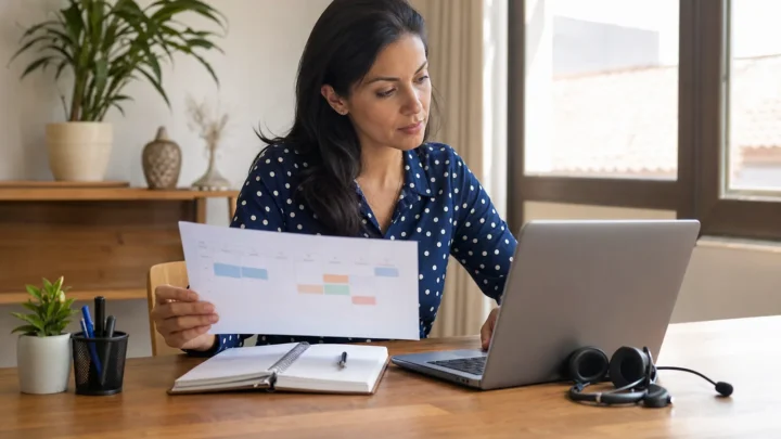 Assistente virtual atendendo um cliente por videoconferência em seu escritório doméstico