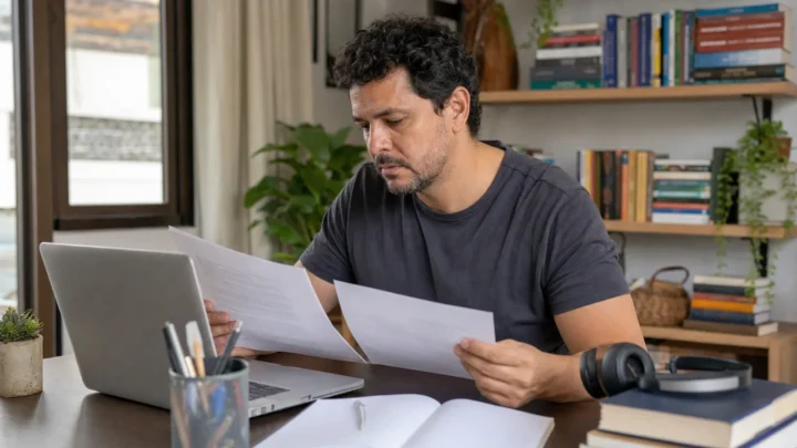 Tradutora trabalhando em documentos online em dois idiomas