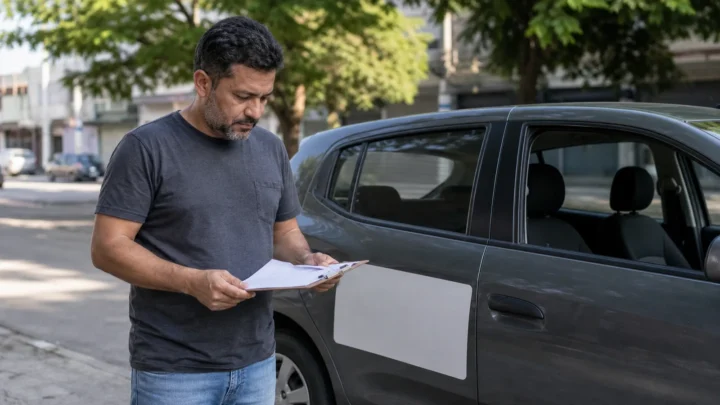 Motorista analisando contrato de publicidade para carro particular