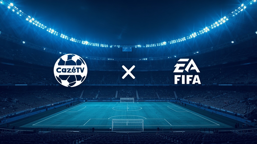Pessoa brasileira trabalhando em ambiente digital profissional no notebook e no celular para ilustrar CazéTV e FIFA, com foco em criação de.