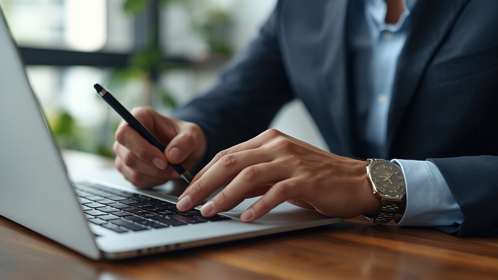 Pessoa brasileira trabalhando em ambiente digital profissional no computador para ilustrar Como consultar o cashback da restituição.